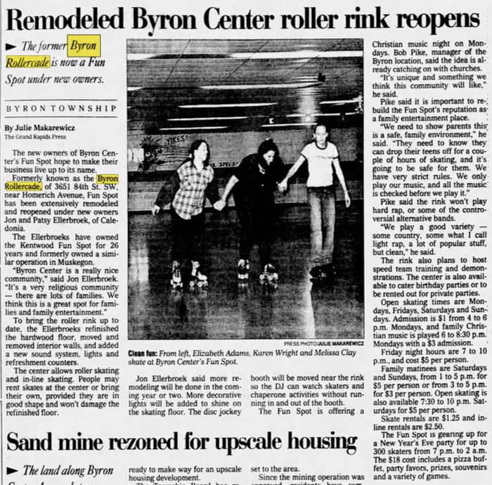 GR Skate and Event Center (Byron Rollercade) - Dec 02 1999 Article (newer photo)